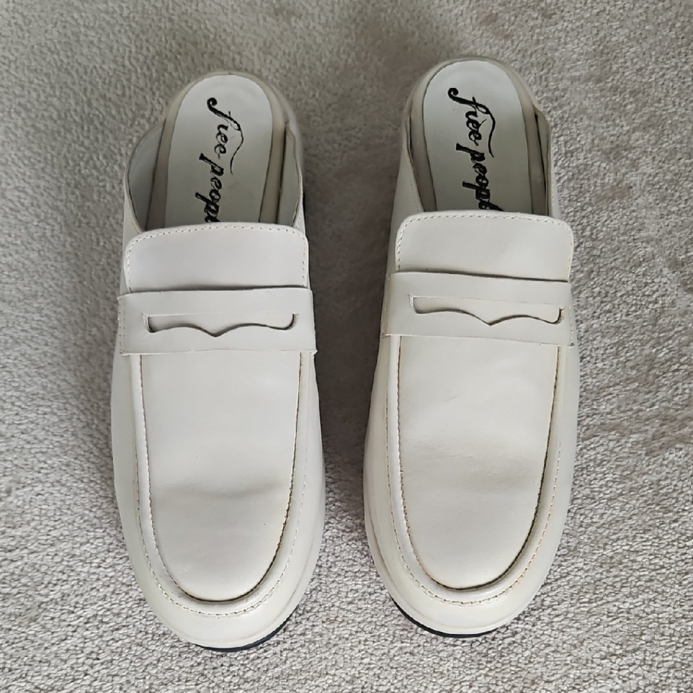 Free People White Mules with Classic Loafer Style